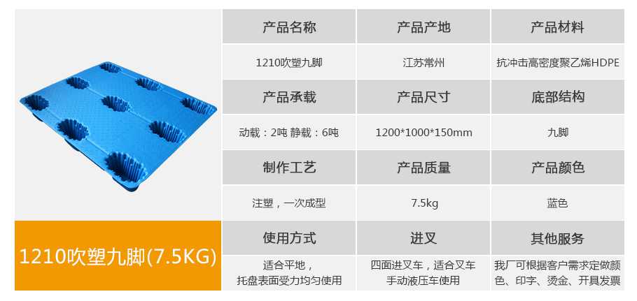 星空网页版
塑业1210九脚吹塑托盘7.5kg