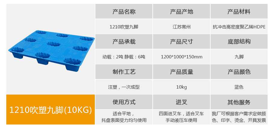 星空网页版
塑业1210九脚吹塑托盘10kg