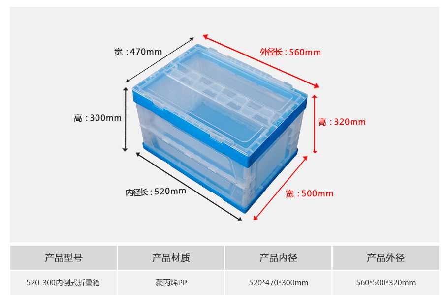 星空网页版
塑业520-300塑料内倒式折叠周转箱透明款